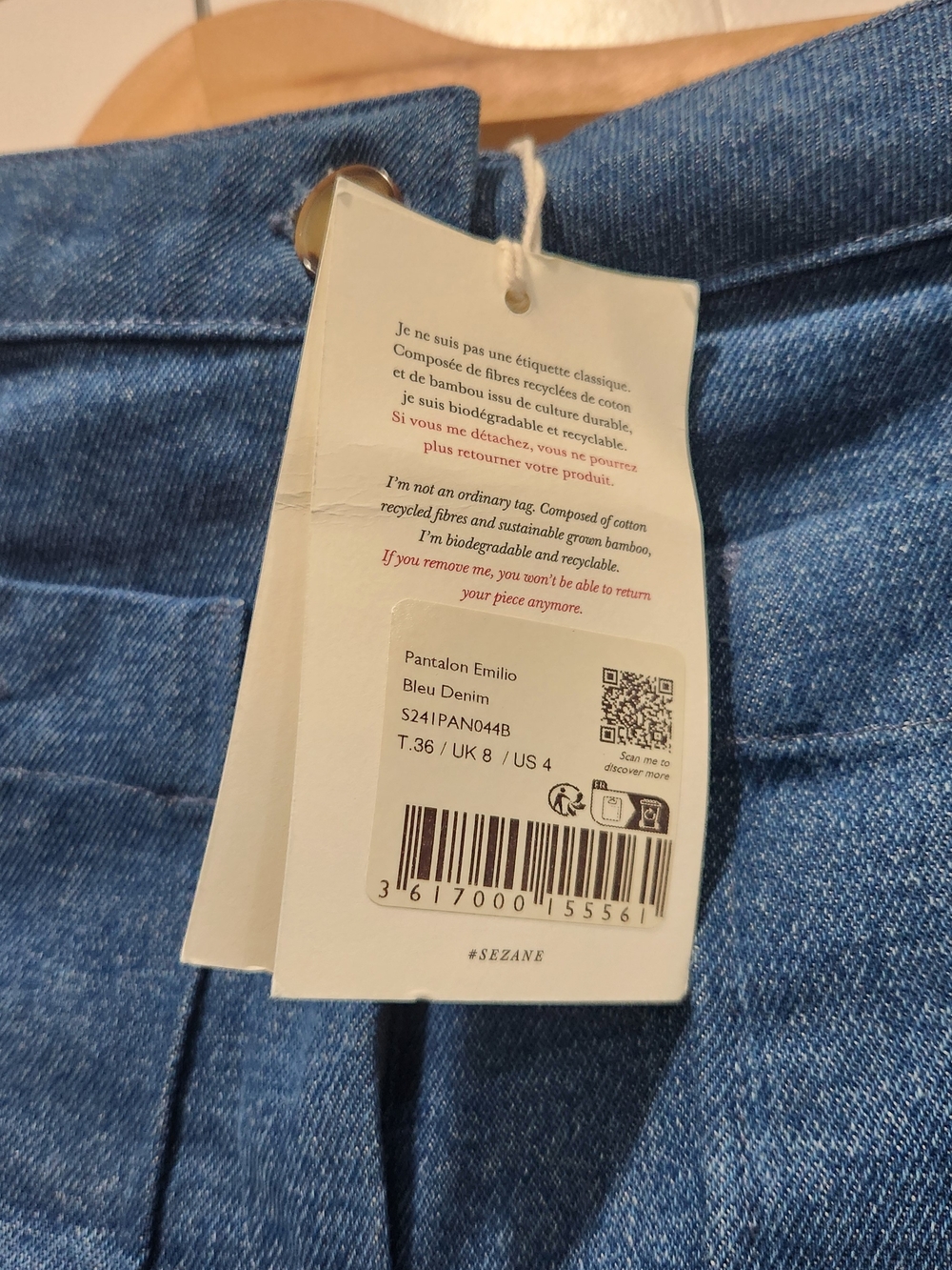 Sezane Bleu Denim High-Rise Straight Jeans - Picture 2 of 4